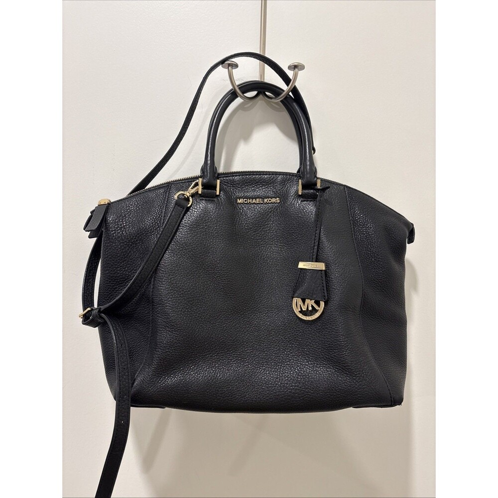 Michael Kors Riley Large Satchel/Shoulder Bag, Black leather with Gold Hardware